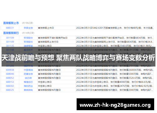 天津战前瞻与预想 聚焦两队战略博弈与赛场变数分析